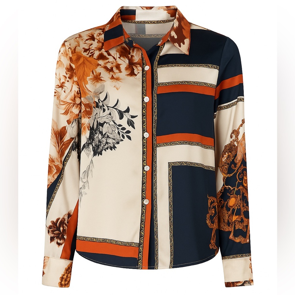 Colorful Satin Button-Up Shirt
